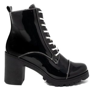 Patent Lace up Ankle Boots